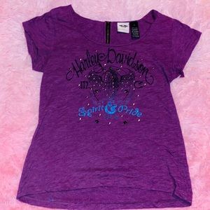 Harley Davidson Rhinestone Embellished Purple Graphic Tee-Shirt
